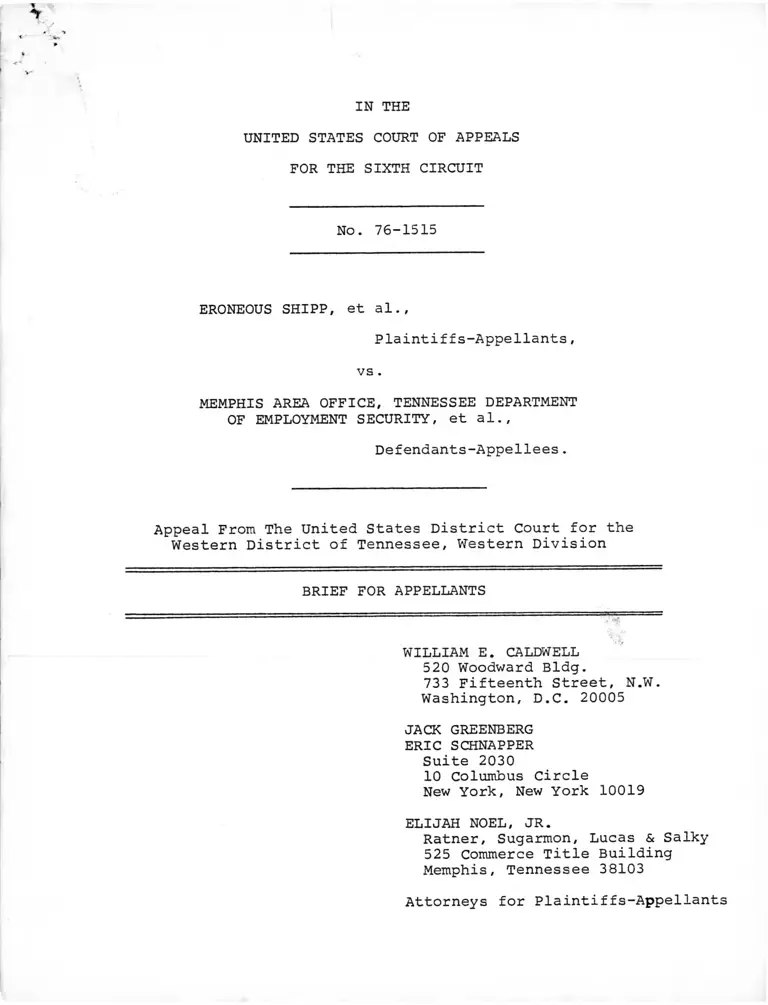 Shipp v TN Department of Employment Security Brief for Appellants preview