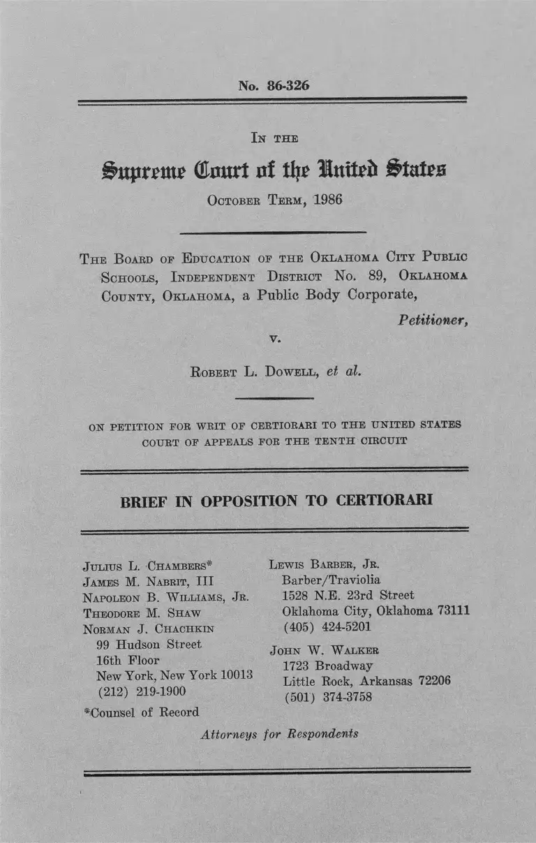Oklahoma City Public Schools Board of Education v. Dowell Brief in Opposition to Certiorari preview