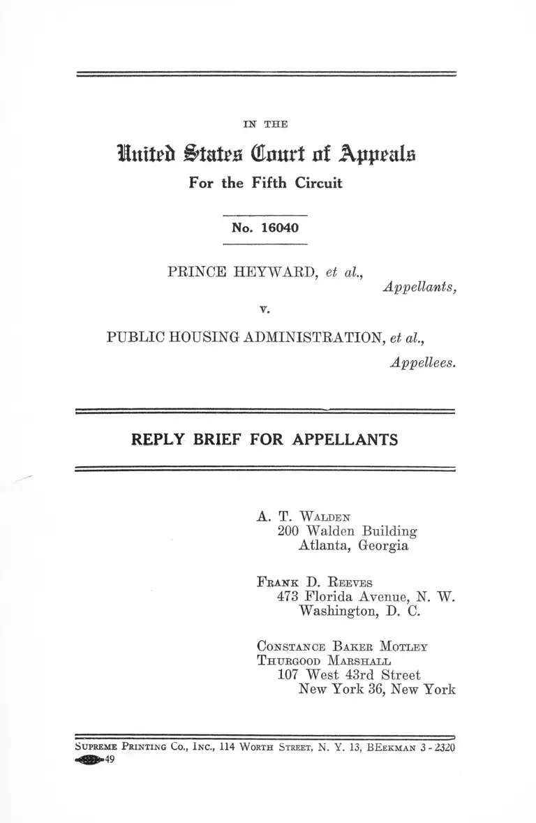 Heyward v. Public Housing Administration Reply Brief for Appellants preview