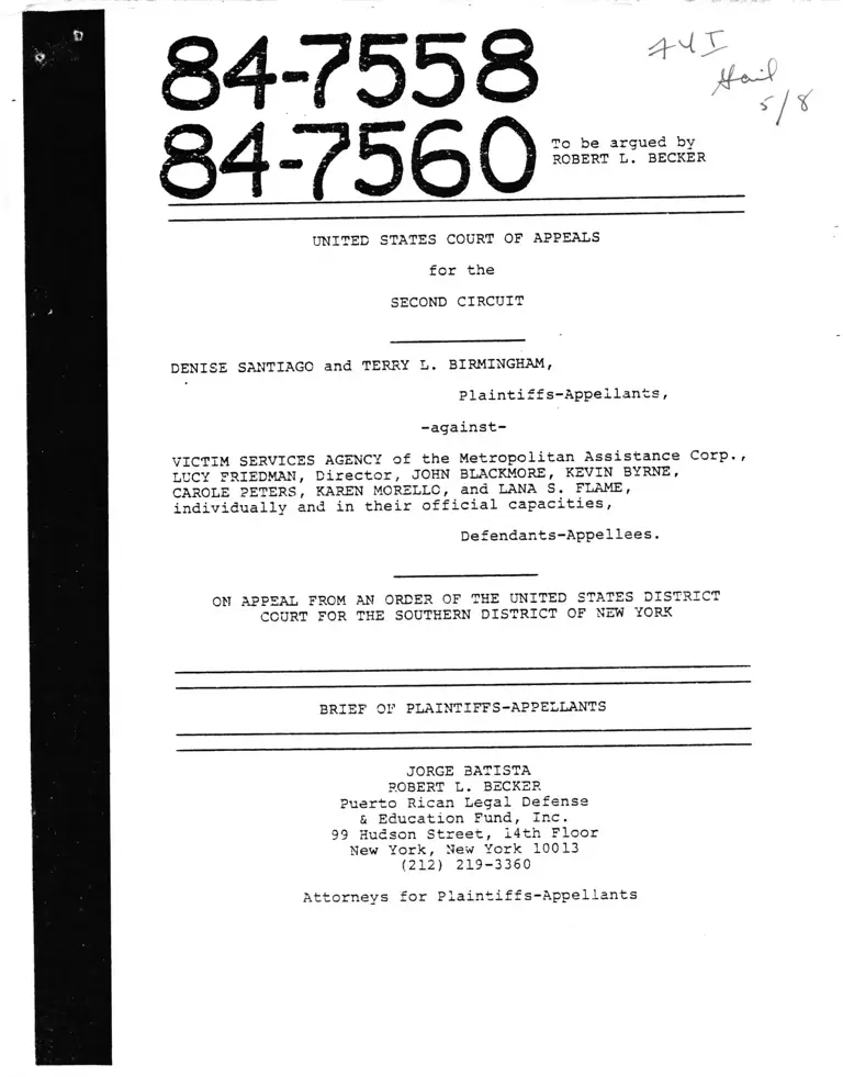 Santiago v Victim Services Agency Brief Plaintiff Appellants preview