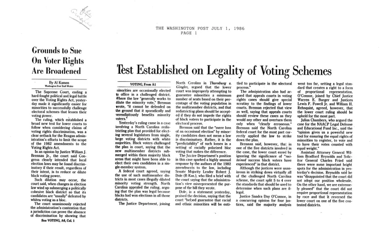 Test Established on Legality of Voting Schemes (Washington Post) preview