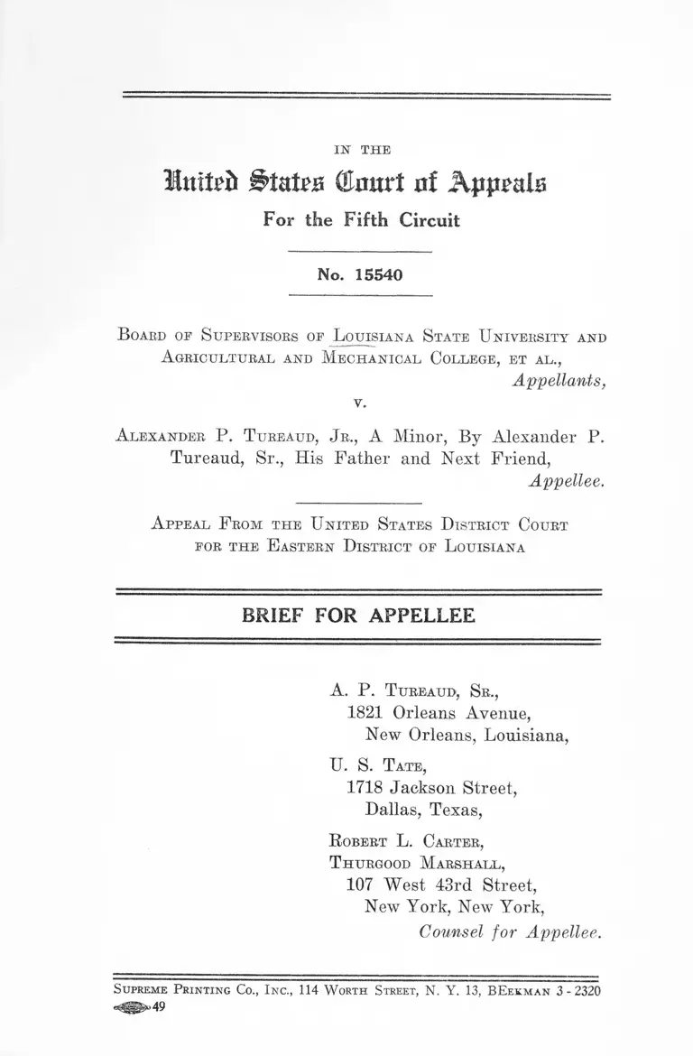 Board of Supervisors of Louisiana State University & Agricultural & Mechanical College v Tureaud, Jr. Brief for Appellee preview