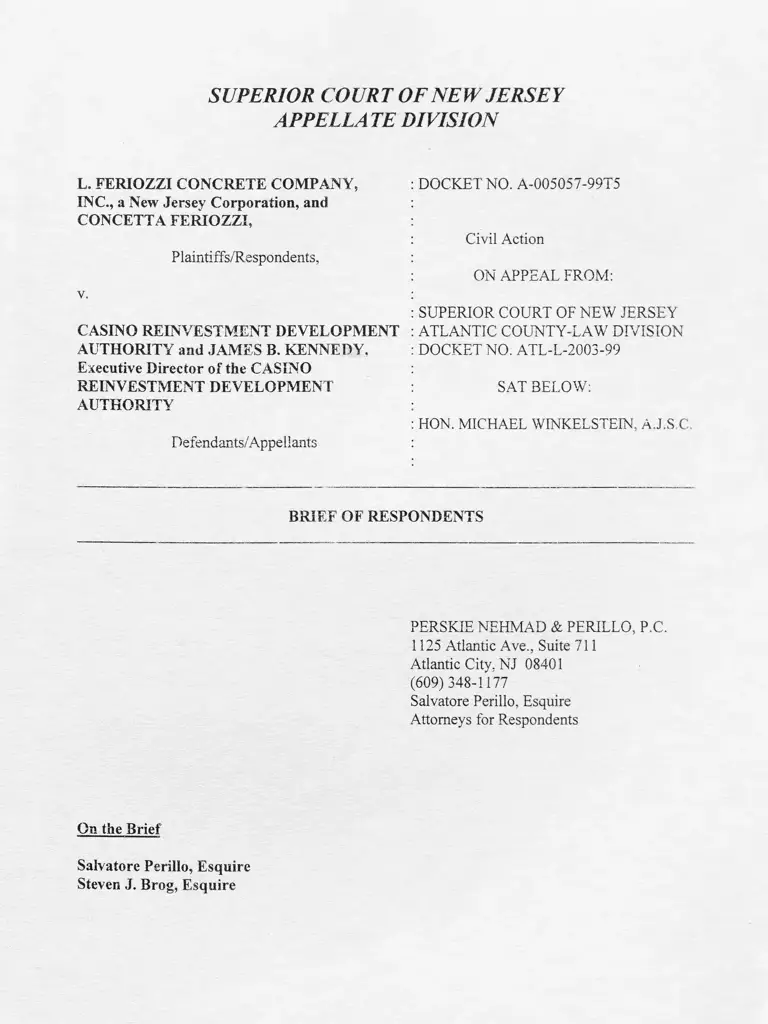 L. Feriozzi Concrete Company v. Casino Reinvestment Development Authority Brief of Respondents preview