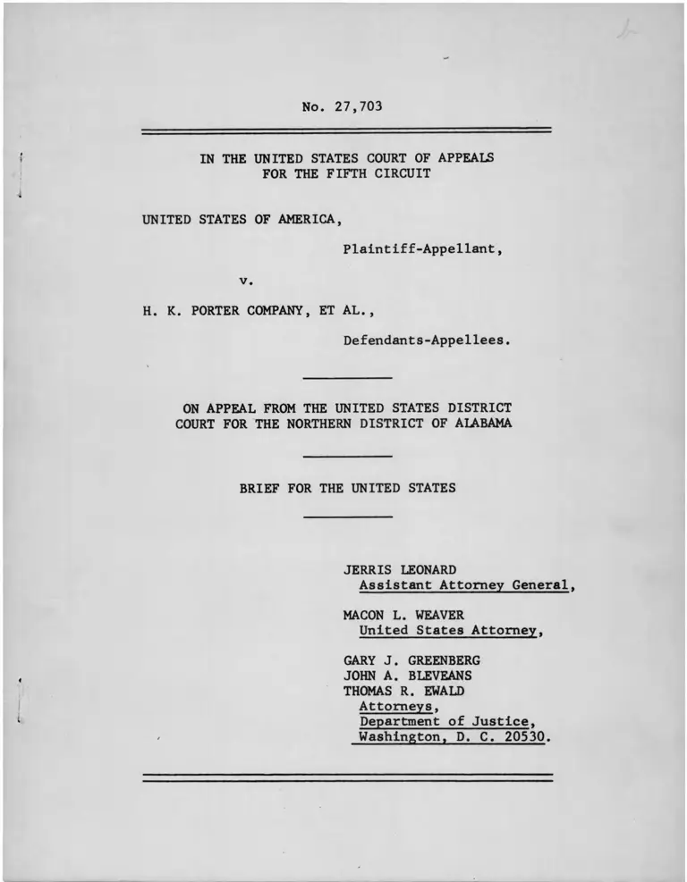 United States v. H.K. Porter Company Brief for Plaintiff-Appellant preview