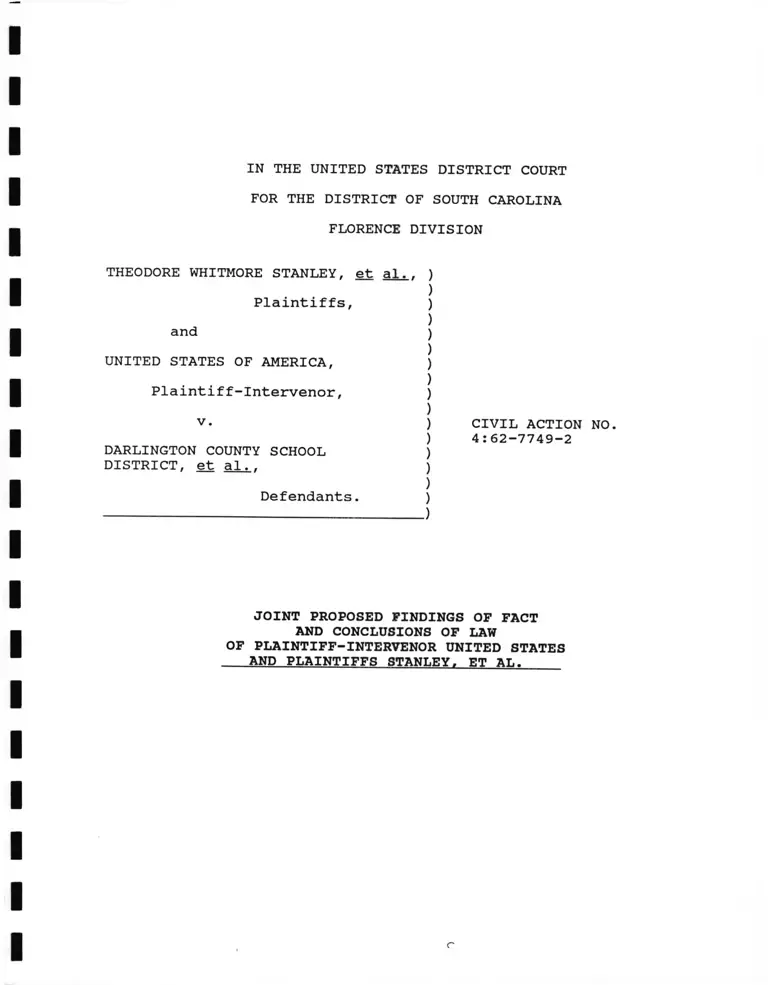 Stanley v. Darlington County School District Joint Proposed Findings of Fact and Conclusions of Law preview