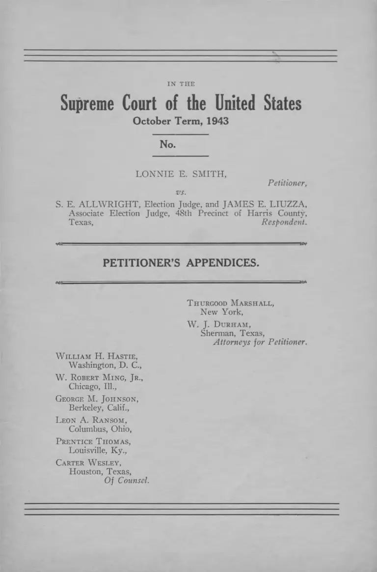 Smith v Allwright Petitioners Appendices preview