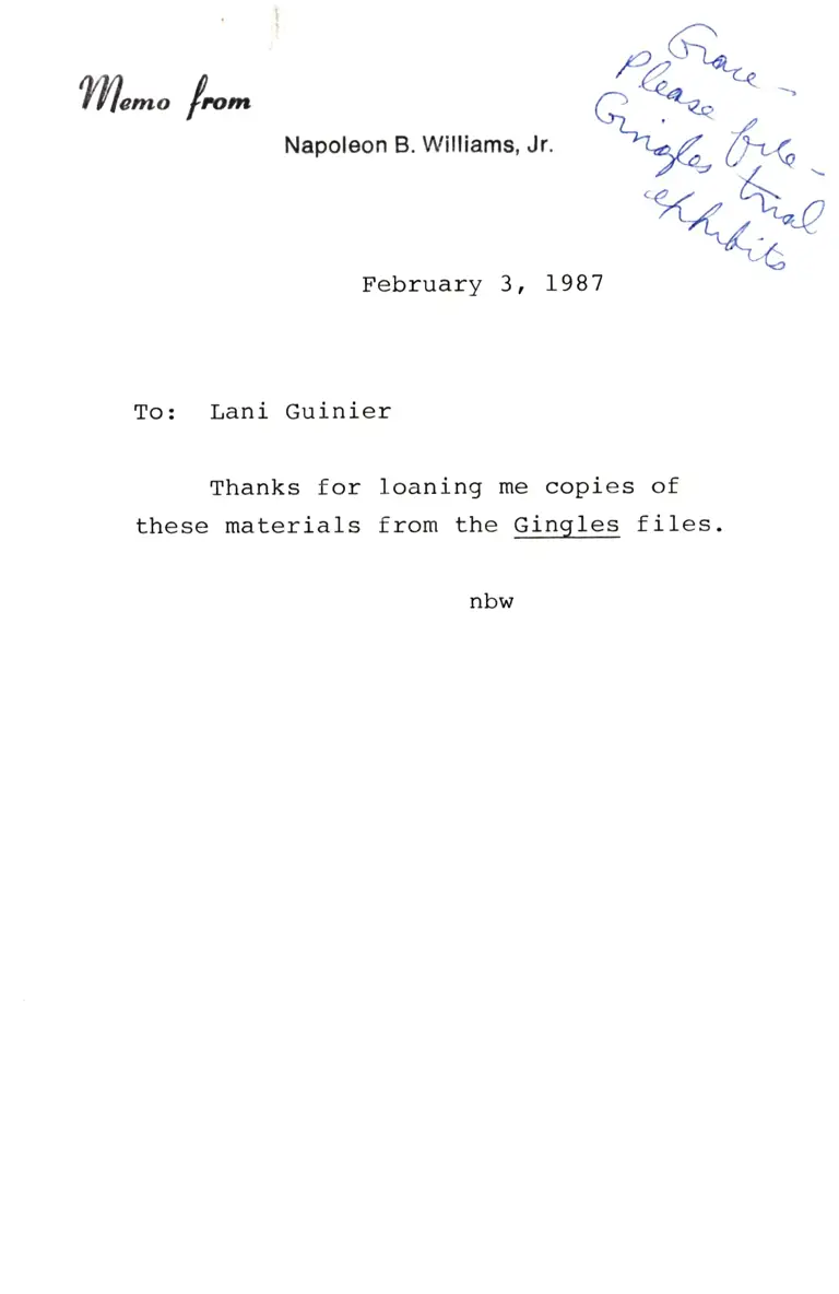 Correspondence from Williams to Guinier; Summary Sheets of the North Carolina General Election by County, 1980-1982 preview