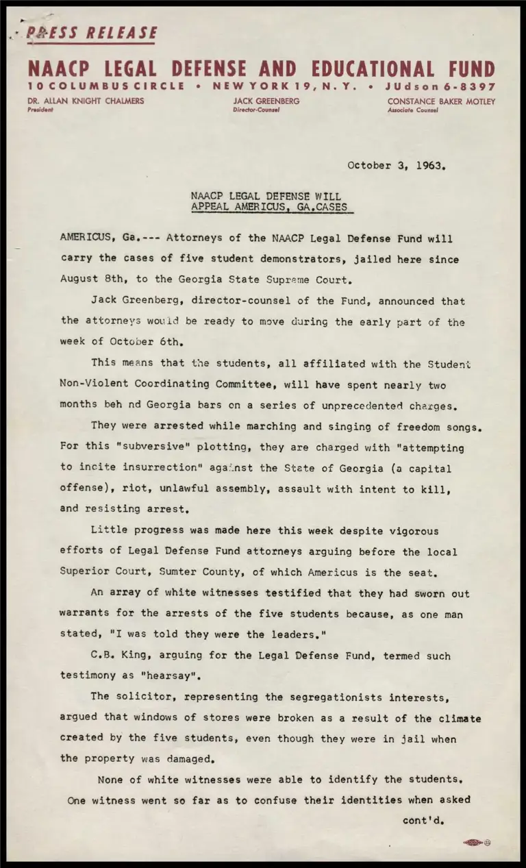 NAACP Legal Defense Will Appeal Americus, GA. Cases preview