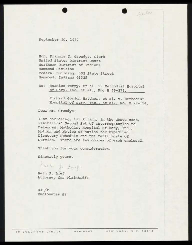 Correspondence from Lief to Sayers; Plaintiffs' Second Set of Interrogatories to Defendant; Notice and Motion for Expedited Discovery Schedule preview