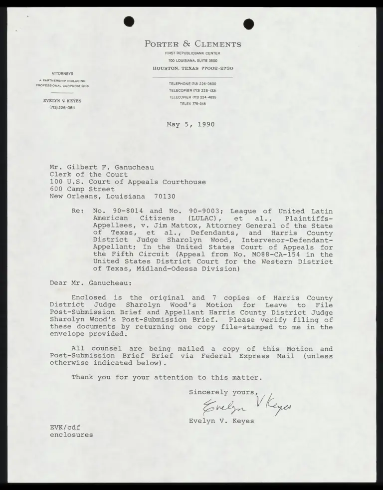 Correspondence from Keyes to Clerk Re: Wood's Post-Submission Brief preview