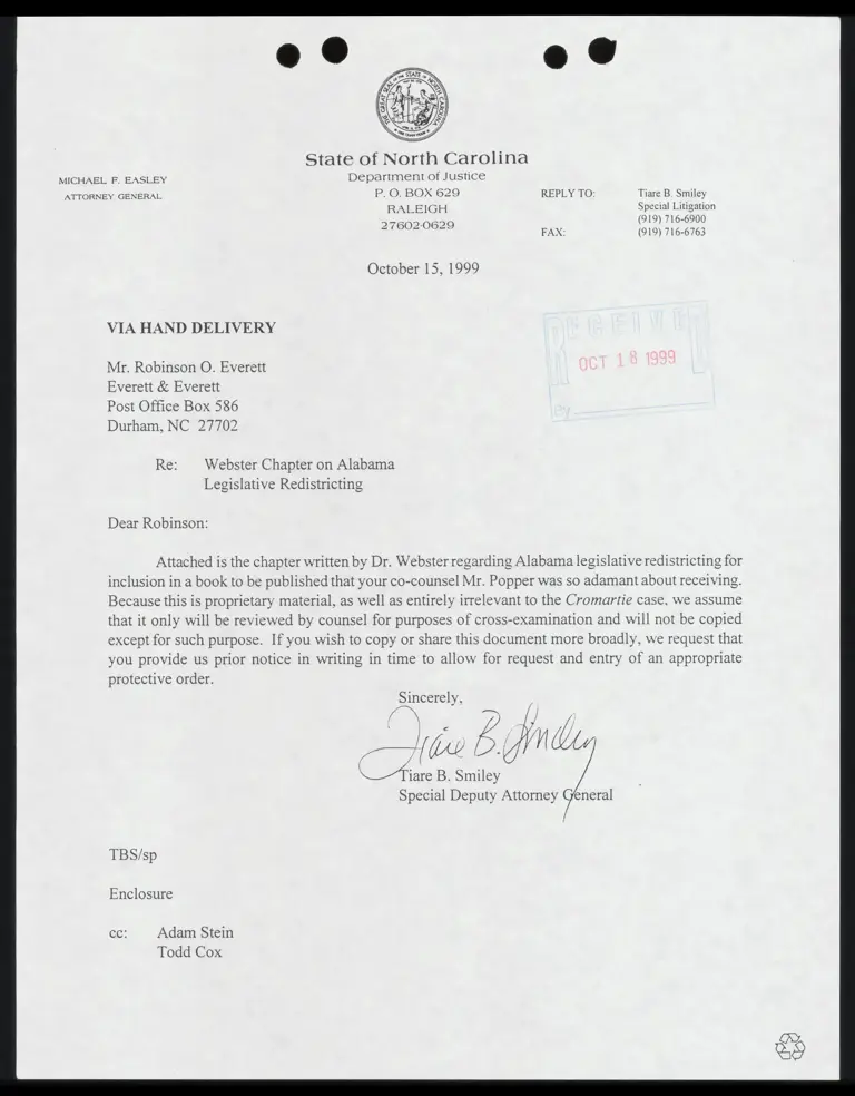 Letter to Everett from Smiley RE: Webster Chapter On Alabama Legislative Redistricting preview