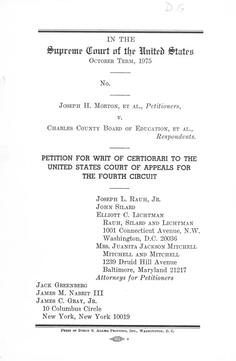 Morton v. Charles County Board of Education Petition for Writ of Certiorari to the US Court of Appeals for the Fourth Circuit preview