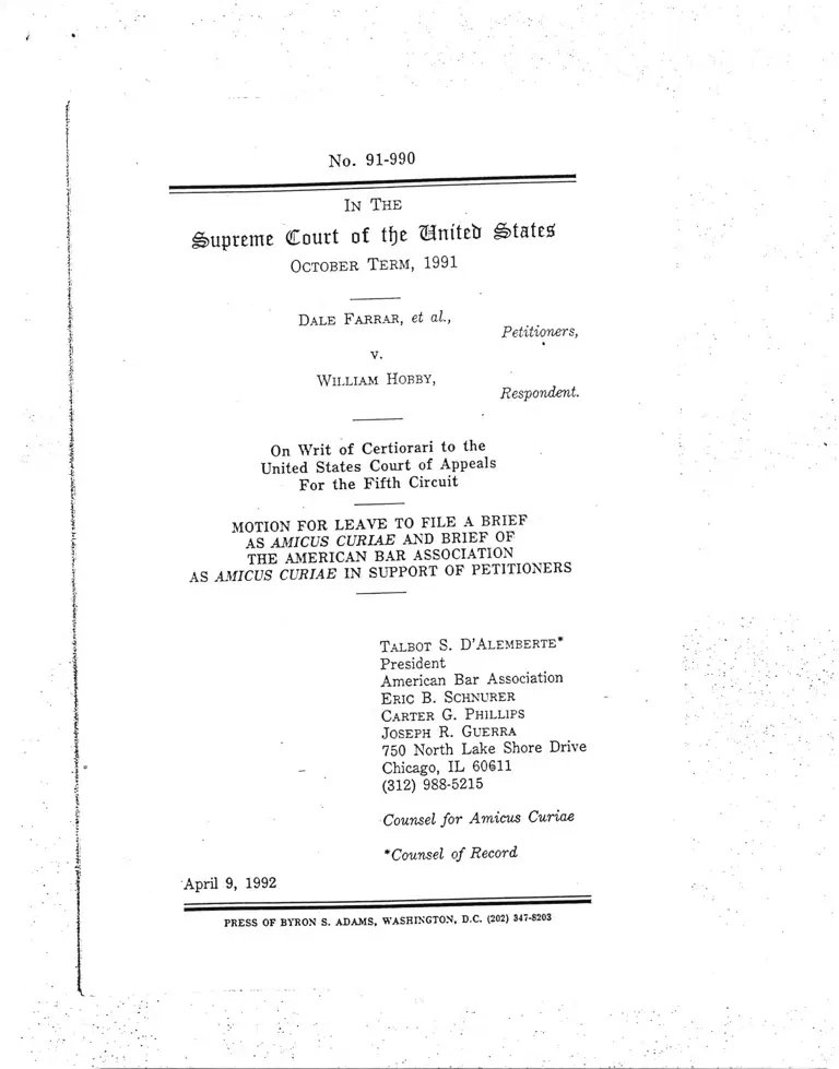 Farrar v. Hobby Motion for Leave to File a Brief as Amicus Curiae and Brief Amicus Curiae preview