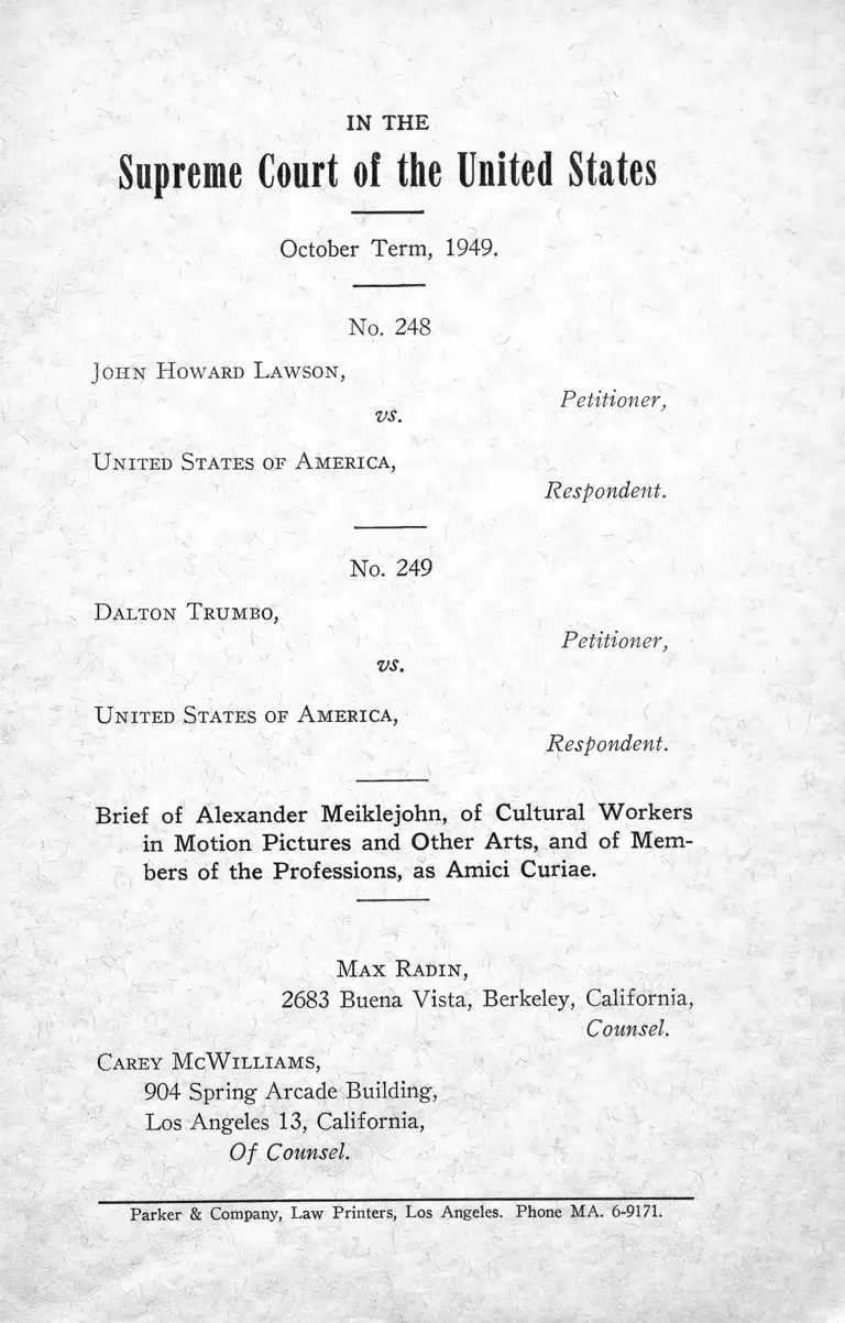 Lawson v. United States of America Brief Amicus Curiae preview