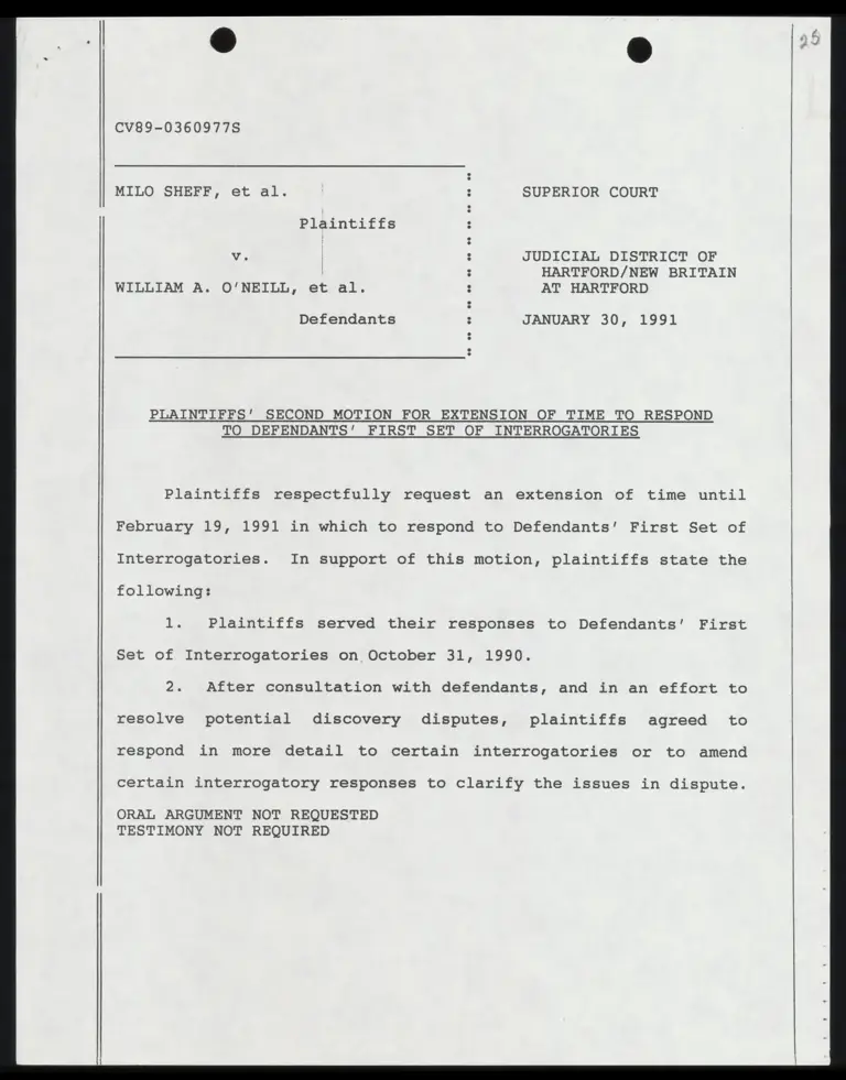 Plaintiffs' Second Motion for Extention of Time to Respond to Defendants' First Set of Interrogatories preview