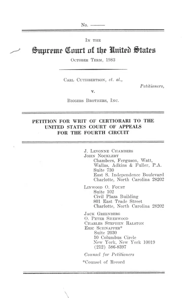 Cuthbertson v. Biggers Brothers, Inc. Petition for Writ of Certiorari to the US Court of Appeals for the Fourth Circuit preview