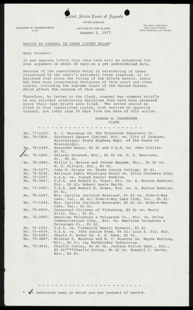 Notice from Clerk to Counsel Re: Oral Argument Schedule preview