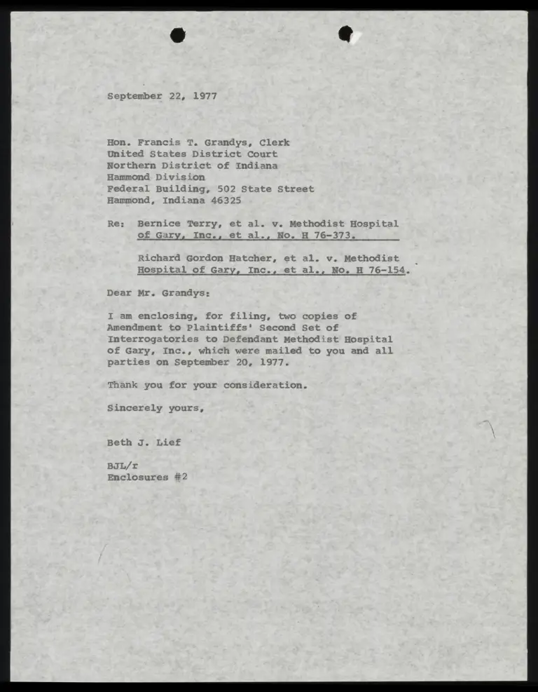 Correspondence from Lief to Clerk Re: Amendment to Second Set of Interrogatories preview