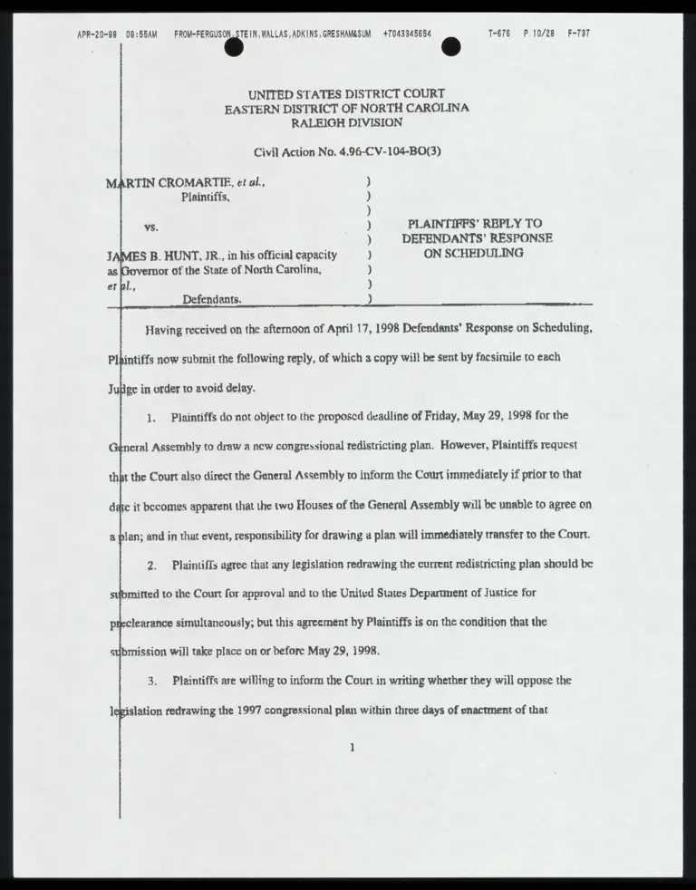 Plaintiffs’ Reply to Defendants’ Response on Scheduling preview