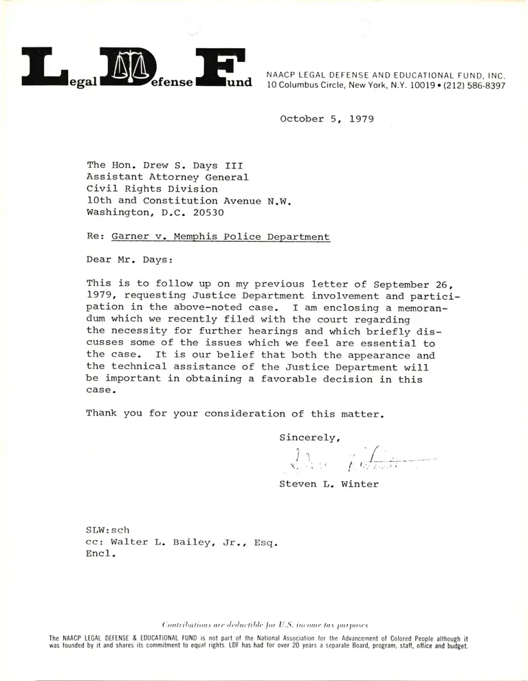 Correspondence from Drew S. Days III to Steven L. Winter preview