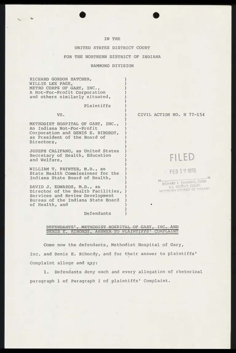 Defendant's Answer to Plaintiffs' Complaint preview