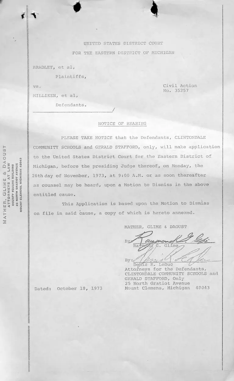 Motion to Dismiss, Affadavit & Brief in Support, Notice of Hearing and Proof of Service preview
