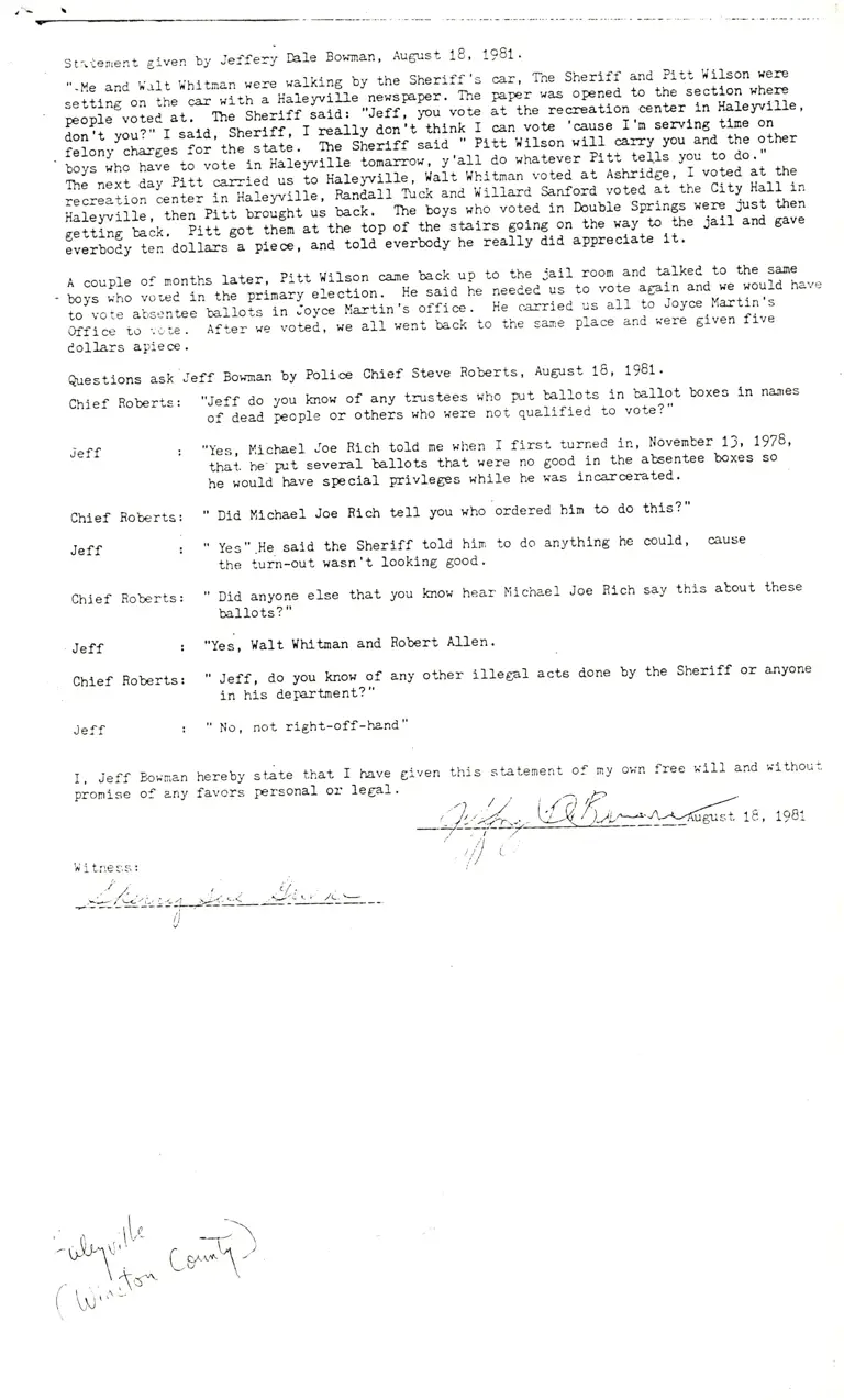 Statement given by Bowman; Attorney Notes preview