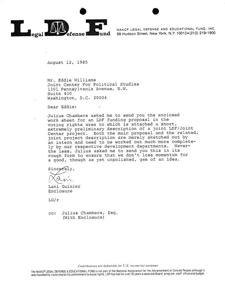 Correspondence from Lani Guinier to Eddie Williams (Joint Center for Political Studies) preview