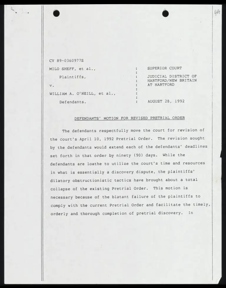 Defendants' Motion for Revised Pretrial Order with Certification and Attached Draft Order and Letter preview