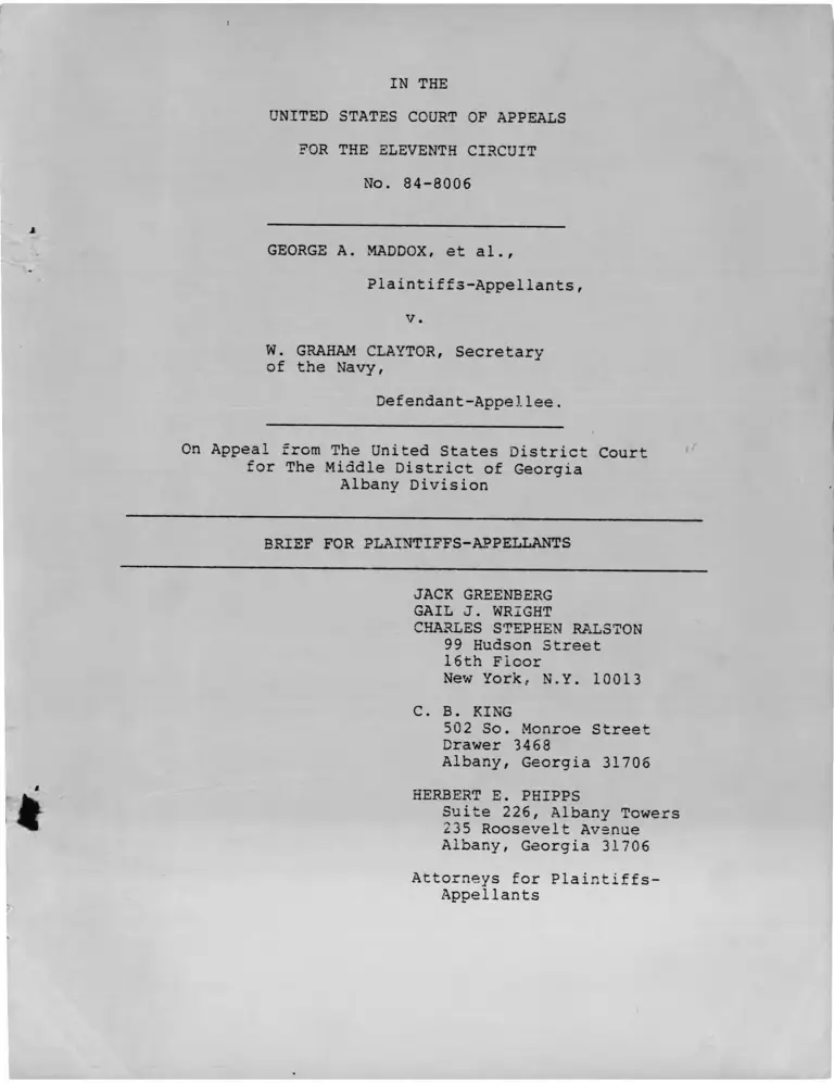 Maddox v. Claytor Brief for Plaintiffs-Appellants preview