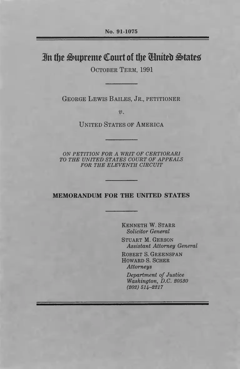 Bailes v. United States Memorandum for the United States preview