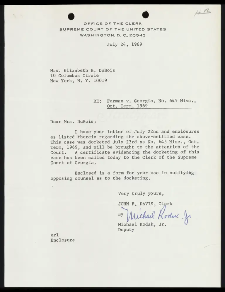 Correspondence between DuBois and Clerk preview