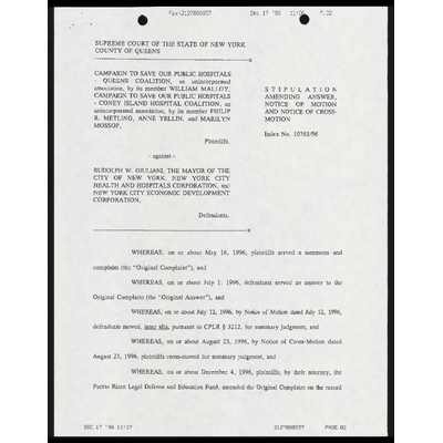 Stipulation Amending Answer, Notice of Motion and Notice of Cross-Motion preview