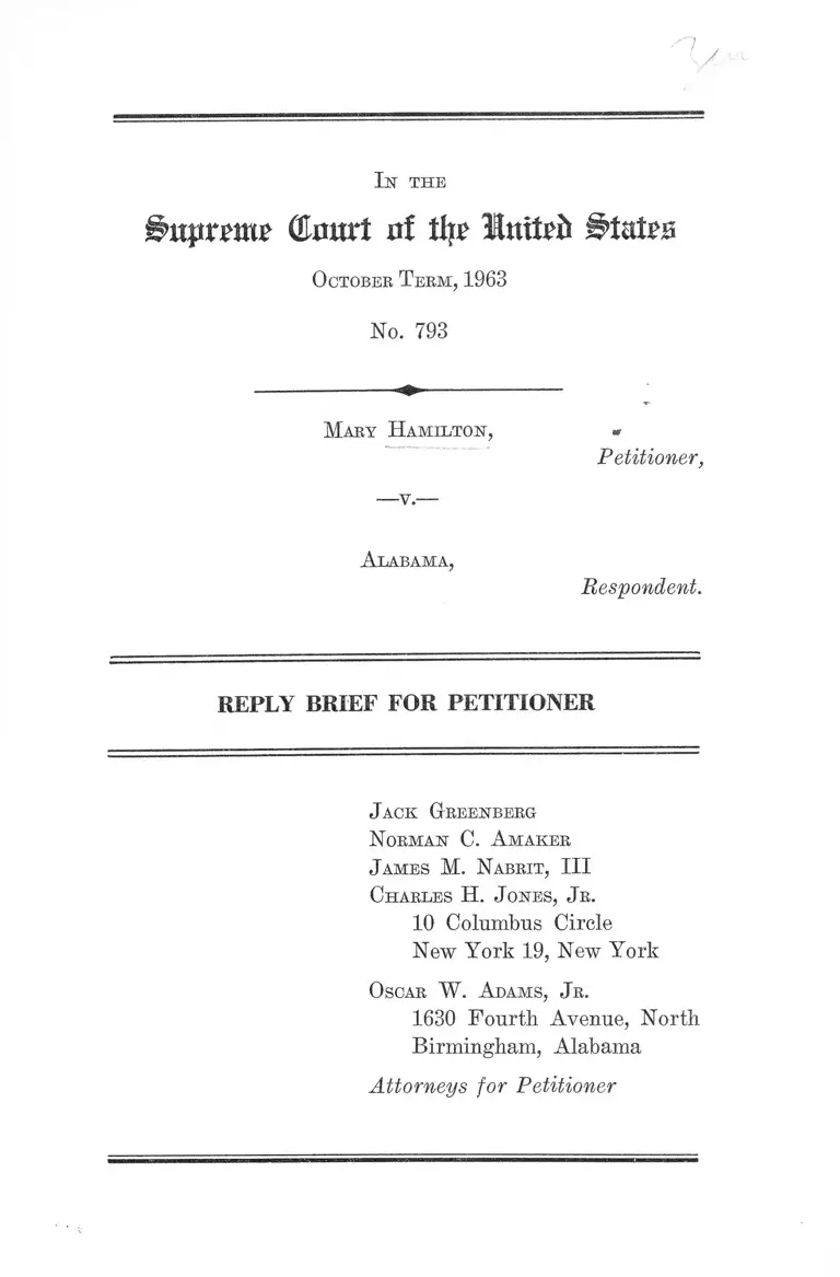 Hamilton v. Alabama Reply Brief Petitioner preview