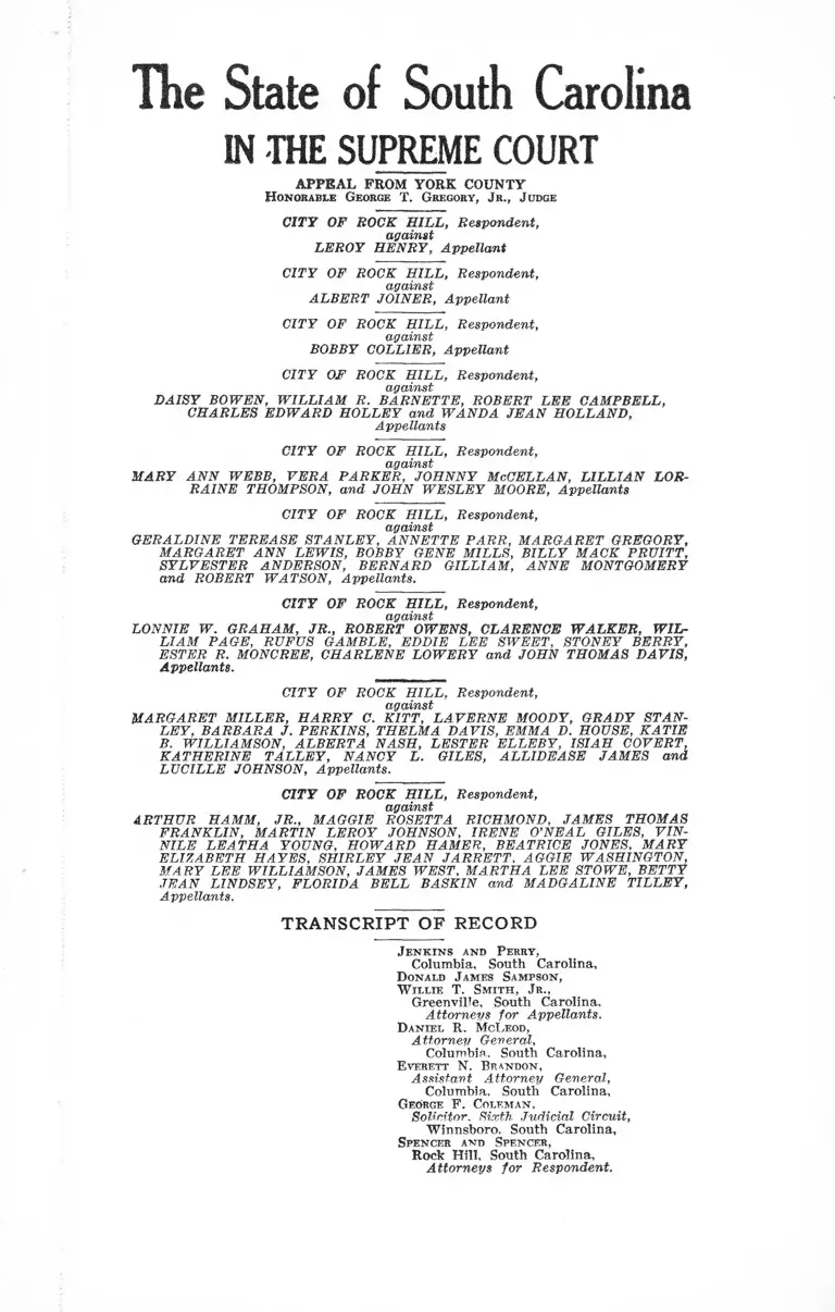 Rock Hill v Henry Transcription of Record preview