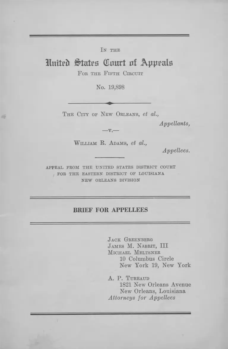 City of New Orleans v. Adams Brief for Appellees preview