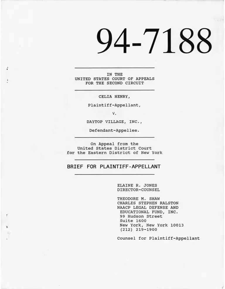 Henry v. Daytop Village Brief for Plaintiff-Appellant preview