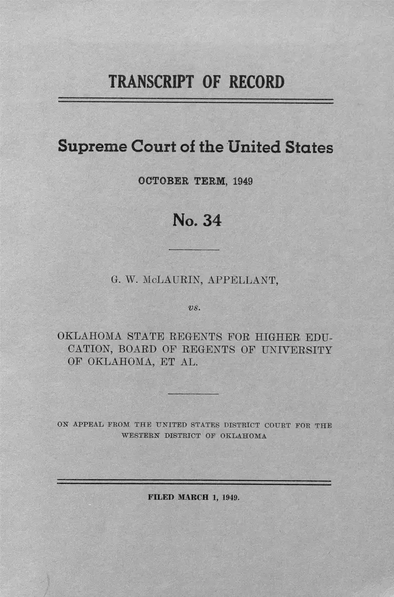 McLaurin v. Oklahoma State Regents for Higher Education Transcript of Record preview