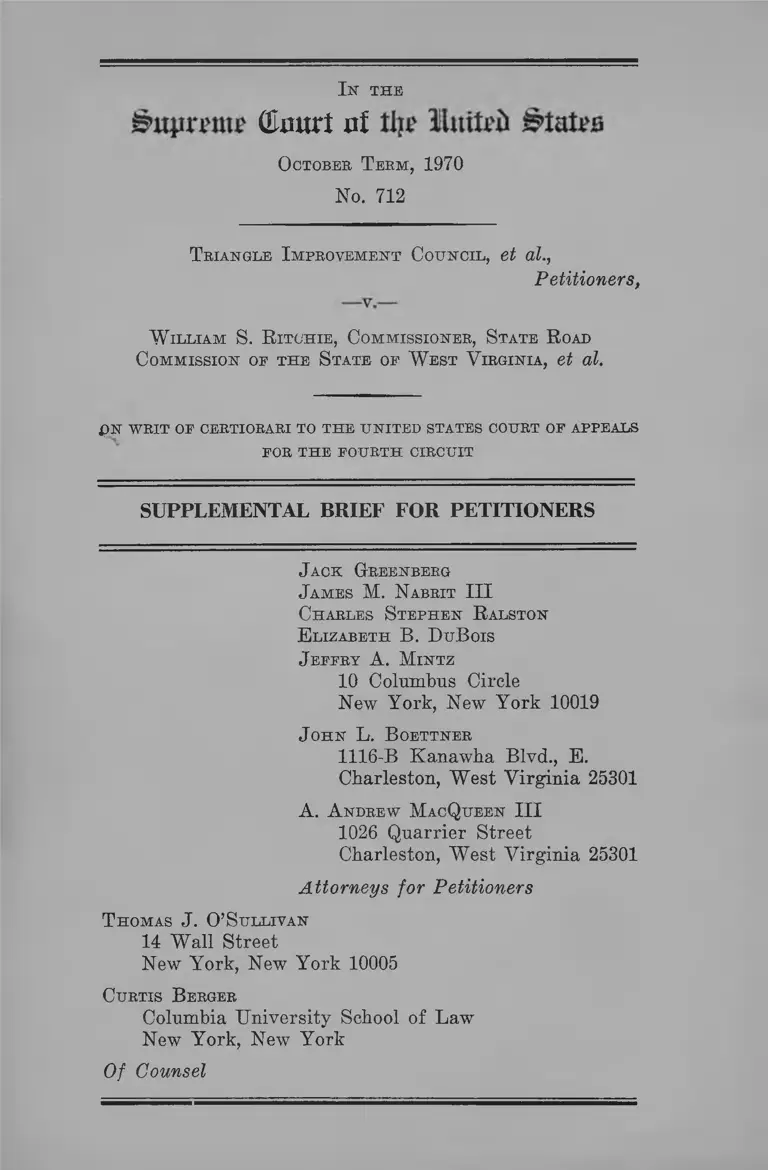Triangle Improvement Council v. Ritchie Supplemental Brief for Petitioners preview