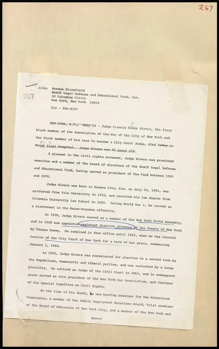 Death of Judge Francis Ellis Rivers preview