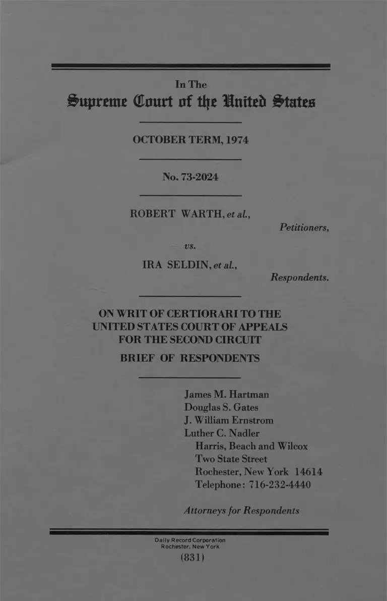 Warth v. Selden Reply Brief of Respondents preview