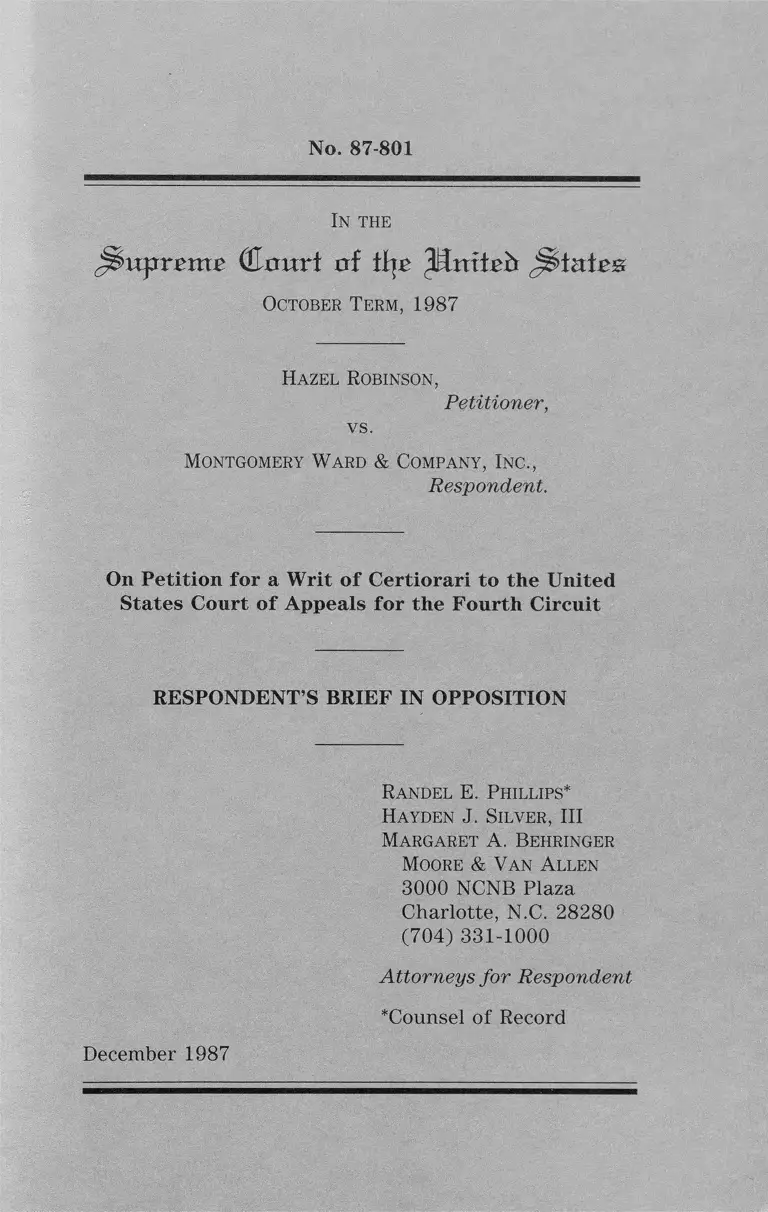 Robinson v Montgomery Ward & Company Inc Respondents Brief in Opposition preview