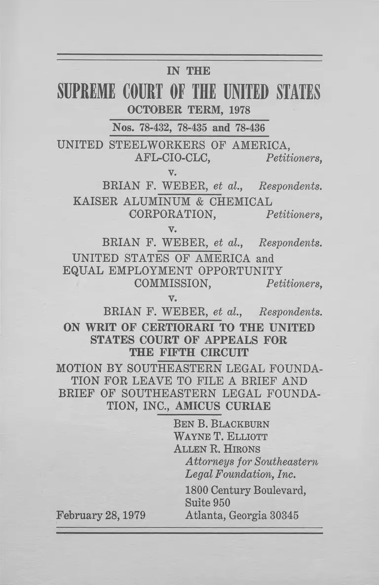 United Steelworkers of America (AFL-CIO-CLC) v. Weber Motion for Leave to File Brief and Brief Amicus Curiae preview