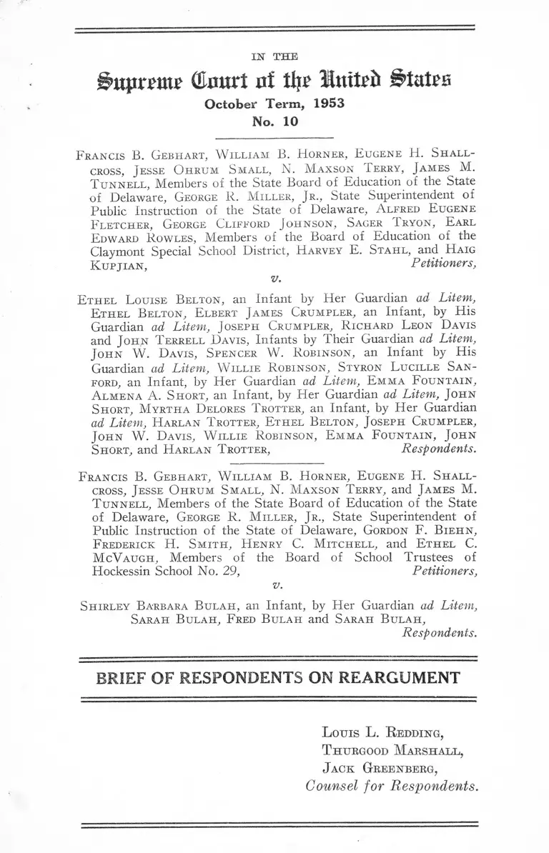 Gebhart v. Belton Brief of Respondents on Reargument preview