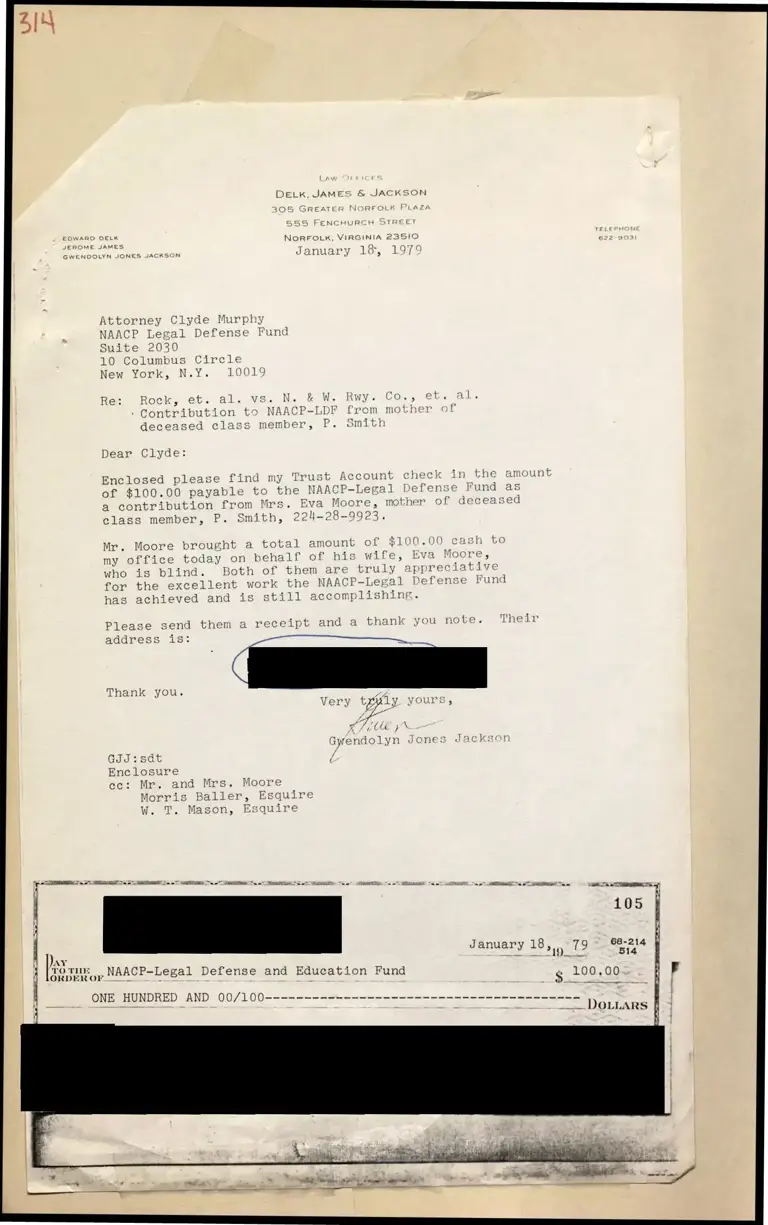 Correspondence from Jackson to Clyde; Payments Begin in Norfolk and Western Railway Suit; News Clippings on N&W Back Pay Case; Memorandum from Murphy to Lewis (Redacted) preview