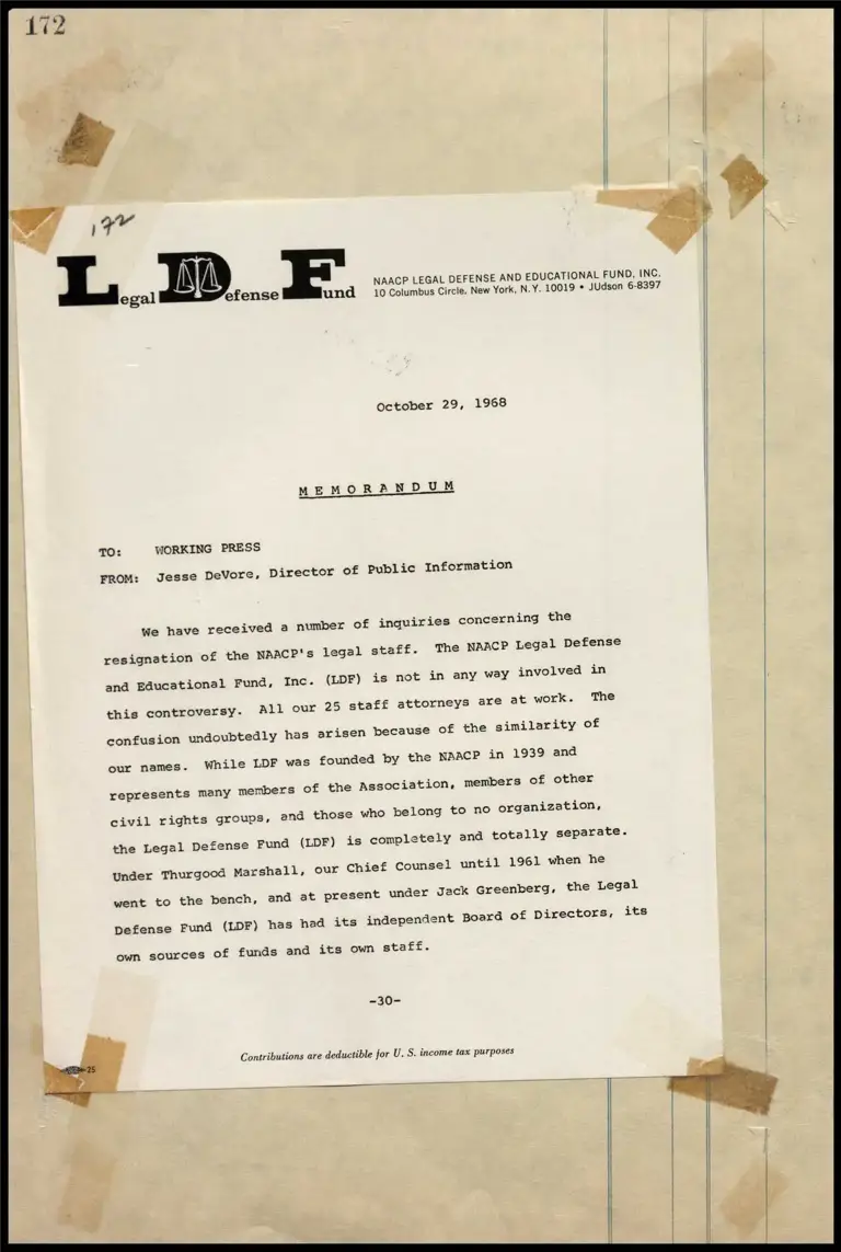 Memorandum Verifying That We are Separate and Distinct from NAACP Legal Staff That Resigned preview