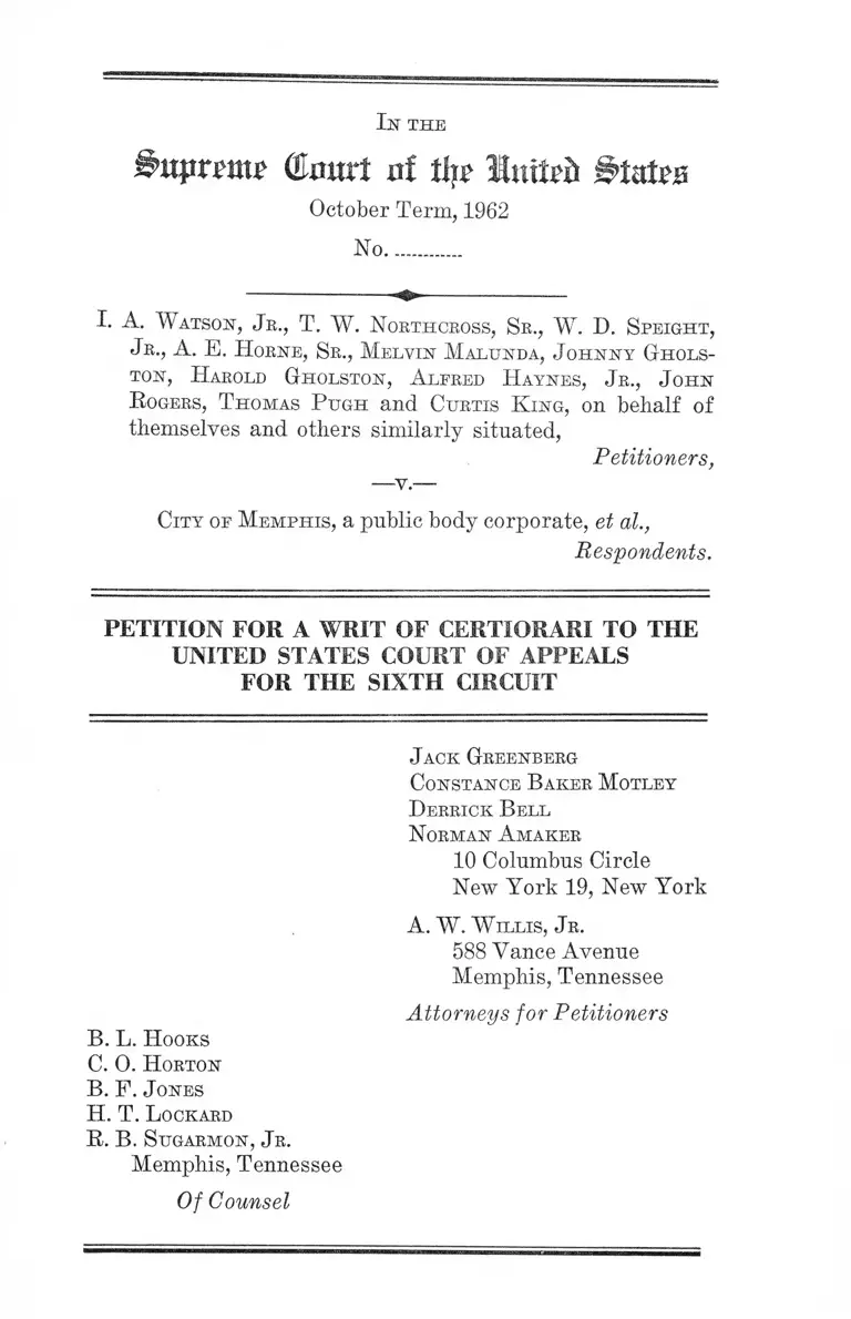 Watson v. City of Memphis Petition for a Writ of Certiorari preview