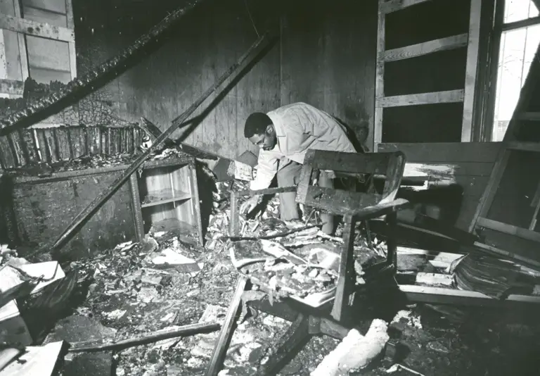 Chambers, Julius; and Others, after firebomb in Chambers's office, February 1971 - 11 of 16 preview