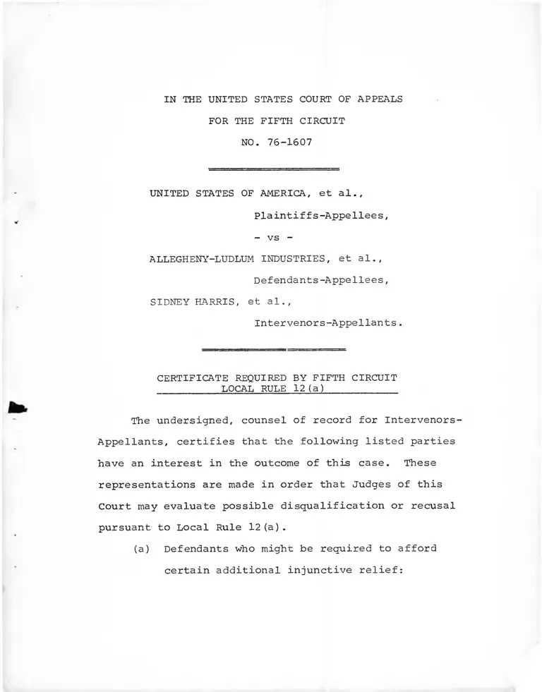 United States v. Allegheny Ludlum Industries Inc. Brief and Appendix for Intervenors-Appellants preview