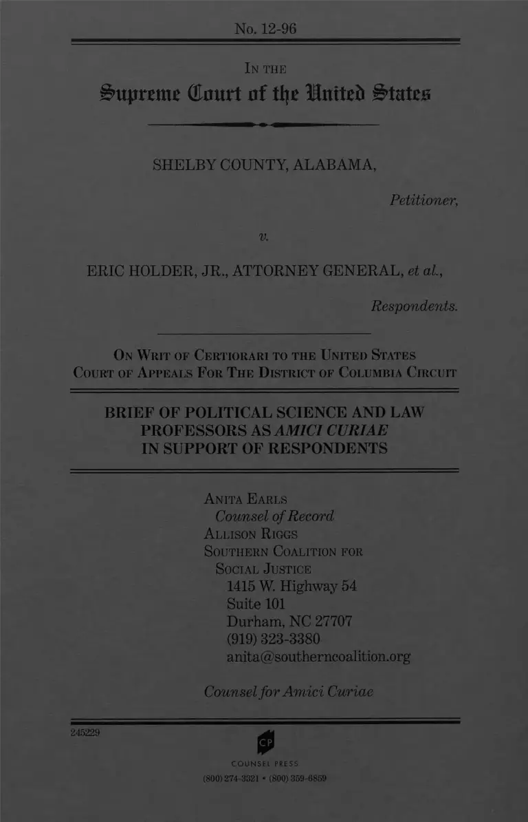 Shelby County v. Holder Brief Amici Curiae preview